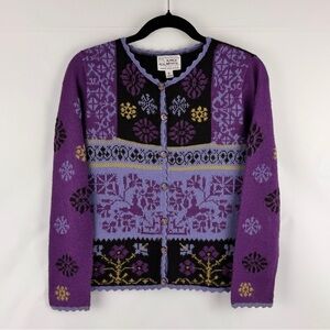 Alpaca Imports Cardigan Sweater Nordic Fair Isle  Wool Sm Ultra Soft Purple Blue